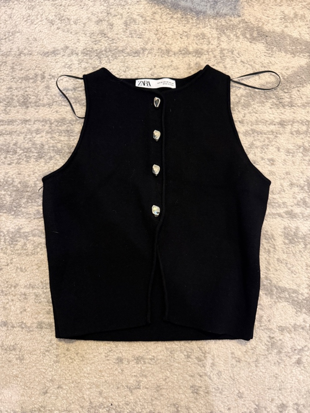 ZARA Black Sleeveless Button-Front Knit Tank